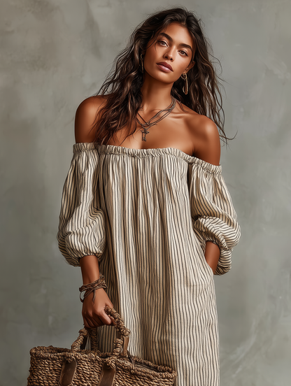 Carmen | Vestido largo con escote que deja los hombros al descubierto