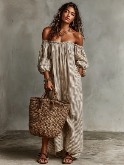 Carmen | Vestido largo con escote que deja los hombros al descubierto